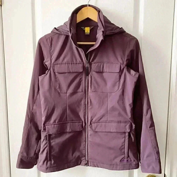 Eddie Bauer Softshell Utility Jacket Hooded Trench Coat Spring Fall Purple XS - Picture 3 of 15